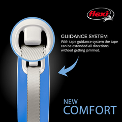 FLEXI New Comfort Retractable Dog Leash (Tape), for Dogs Up to 110 lbs, 26 ft, Blue/Pastel|German Quality Product