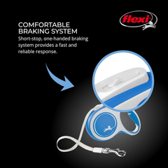 FLEXI New Comfort Retractable Dog Leash (Tape), for Dogs Up to 110 lbs, 26 ft, Blue/Pastel|German Quality Product