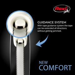 Flexi New Comfort Retractable Dog Leash (Tape), Ergonomic, Durable and Tangle Free Pet Walking Leash for Dogs Up to 26 lbs, 10 ft, Extra Small, Grey/Black