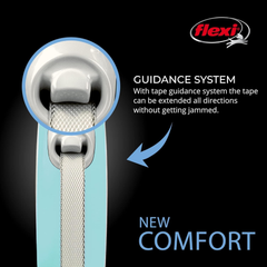 FLEXI New Comfort Tape Retractable Dog Leash for Small Dogs Upto 33 lbs. – 16 ft., Blue/Pastel | Tangle Free Pet Walking Leash with One-Handed Brake, Pause, Lock |German Quality Product