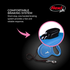 FLEXI New Classic Tape Retractable Dog Leash for Large Dogs Upto 110 lbs. – 16 ft., Blue | Tangle Free Pet Walking Leash with One-Handed Brake, Pause, Lock|German Quality Product