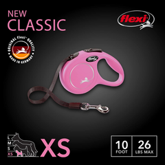 FLEXI New Classic Tape Retractable Dog Leash for Small Dogs Upto 26 lbs. – 10 ft., Pink | Tangle Free Pet Walking Leash with One-Handed Brake, Pause, Lock|German Quality Product