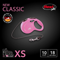 FLEXI New Classic Cord Retractable Dog Leash for Small Dogs up to 18 lbs. – 10 ft., Pink | Tangle-Free Pet Walking Leash with One-Handed Brake, Pause, Lock|German Quality Product