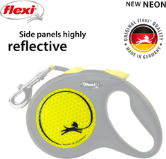 FLEXI New Neon Tape Retractable Dog Leashes for Large Dogs Upto 110 lbs. – 16 ft., Neon Yellow/Black | Tangle Free Pet Walking Leash with One-Handed Brake, Pause, Lock|German Quality Product