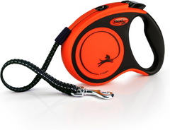 FLEXI New Classic Tape Retractable Dog Leash for Small Dogs Upto 44 lbs.– 16 ft.,Orange/Black | Tangle Free Pet Walking Leash with One-Handed Brake, Pause, Lock | German Quality Product