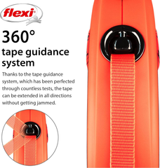 FLEXI New Classic Tape Retractable Dog Leash for Small Dogs Upto 44 lbs.– 16 ft.,Orange/Black | Tangle Free Pet Walking Leash with One-Handed Brake, Pause, Lock | German Quality Product