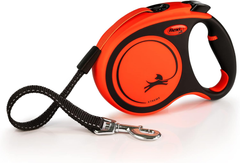 FLEXI New Classic Tape Retractable Dog Leash for Small Dogs Upto 44 lbs.– 16 ft.,Orange/Black | Tangle Free Pet Walking Leash with One-Handed Brake, Pause, Lock | German Quality Product
