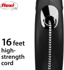 FLEXI New Classic Cord Retractable Double Dog Leash for Small Dogs Upto 18 lbs. – 16 ft., Black | Tangle Free Pet Walking Leash with One-Handed Brake, Pause, Lock