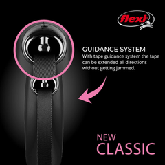 FLEXI New Classic Tape Retractable Dog Leash for Large Dogs Upto 110 lbs. – 16 ft., Black | Tangle Free Pet Walking Leash with One-Handed Brake, Pause, Lock|German Quality Product