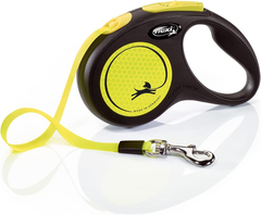 FLEXI New Neon Tape Retractable Dog Leashes for Small Dogs Upto 33 lbs. – 16 ft., Neon Yellow/Black | Tangle Free Pet Walking Leash with One-Handed Brake, Pause, Lock | German Quality Product