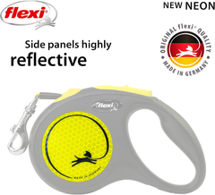 FLEXI New Neon Tape Retractable Dog Leashes for Small Dogs Upto 33 lbs. – 16 ft., Neon Yellow/Black | Tangle Free Pet Walking Leash with One-Handed Brake, Pause, Lock | German Quality Product