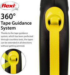 FLEXI New Neon Tape Retractable Dog Leashes for Small Dogs Upto 33 lbs. – 16 ft., Neon Yellow/Black | Tangle Free Pet Walking Leash with One-Handed Brake, Pause, Lock | German Quality Product