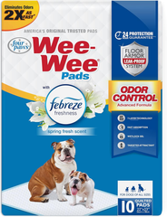 Four Paws Wee-Wee Odor Control with Febreze Freshness Pee Pads for Dogs & Puppies, Leak-Proof Dog Housebreaking Potty Training Floor Protection, Spring Fresh Scent