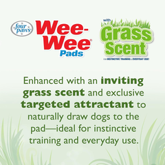 Four Paws Wee-Wee Ultimate Attractant Grass Scented Pee Pads for Dogs & Puppies, Leak-Proof Dog Housebreaking Instinctive Potty Training Floor Protection