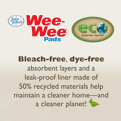 Four Paws Wee-Wee Superior Performance Eco Pee Pads for Dogs - Earth-Friendly Dog & Puppy Pads for Potty Training - Dog Housebreaking & Puppy Supplies