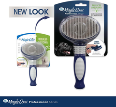 Four Paws Slicker Brush, Professional Series Grooming Brush for Dogs & Cats, Self-Cleaning, Reduces Shedding, All Coat Types, Blue & Grey