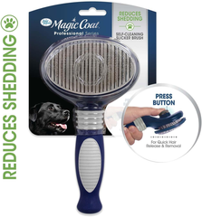 Four Paws Slicker Brush, Professional Series Grooming Brush for Dogs & Cats, Self-Cleaning, Reduces Shedding, All Coat Types, Blue & Grey