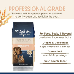 Four Paws Magic Coat Professional Series Nourishing Oatmeal Cat and Dog Grooming Wipes - Fresh Peach Scent