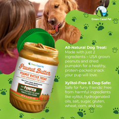 Natural Peanut Butter for Dogs Safe - 100% Healthy Dog Treats - No Sugar, Xylitol Free, Digestive Support - Puppy Dog Peanut Butter with Pumpkin