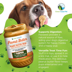 Natural Peanut Butter for Dogs Safe - 100% Healthy Dog Treats - No Sugar, Xylitol Free, Digestive Support - Puppy Dog Peanut Butter with Pumpkin