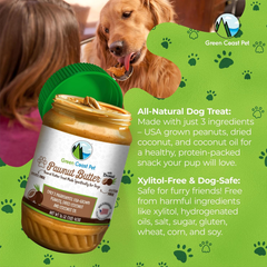 Natural Peanut Butter for Dogs Safe - 100% Healthy Dog Treats - No Sugar, Xylitol Free, Digestive Support - Puppy Dog Peanut Butter with Coconut