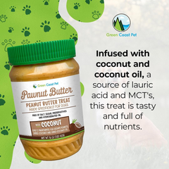 Natural Peanut Butter for Dogs Safe - 100% Healthy Dog Treats - No Sugar, Xylitol Free, Digestive Support - Puppy Dog Peanut Butter with Coconut