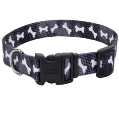 Coastal Pet Styles Adjustable Dog Collar - Stylish Patterned Fabrics - Snap-Lock Buckle - Adjustable Dog Collar - for Small, Medium or Large Dogs - Black Bones