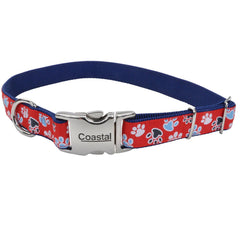 Coastal Pet - Ribbon - Adjustable Dog Collar with Metal Buckle, Red with Paws