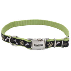 Coastal Pet - Ribbon - Adjustable Dog Collar with Metal Buckle, Brown Paws and Bones