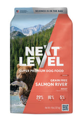 Next Level Super Premium Dog Food – Grain Free Salmon River – Dry Kibble for Dogs at All Life Stages of All Breeds – 28% Protein, Fish and Sweet Potato, Gluten Free Grains