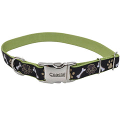 Coastal Pet - Ribbon - Adjustable Dog Collar with Metal Buckle, Brown Paws and Bones