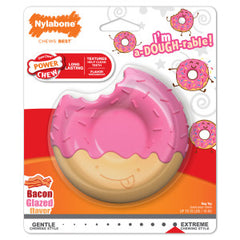 Nylabone Donut Power Chew Toy for Dogs, Dog Toys for Aggressive Chewers, Bacon Glazed Flavor