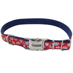 Coastal Pet - Ribbon - Adjustable Dog Collar with Metal Buckle, Red with Paws