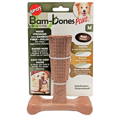 SPOT Bam-Bones Plus T Bone - Bamboo Fiber & Nylon, Durable Long Lasting Dog Chew for Aggressive Chewers – Great Toy for Adult Dogs & Teething Puppies Under 30lbs, Non-Splintering, Beef Flavor