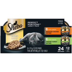 Sheba Perfect Portions Wet Cat Food Cuts in Gravy Variety Pack, Roasted Chicken Entree, and Tender Turkey Entree