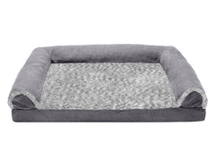 Furhaven Sofa Dog Bed - Two-Tone Faux Fur & Suede