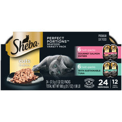 Sheba Perfect Portions Wet Cat Food, Savory Chicken Entrée and Roasted Turkey Entrée 2.6-oz(Pack of 12)