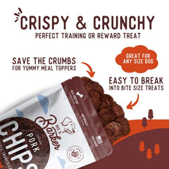 Beg & Barker Pork Chips for Dogs - Single Ingredient Dog Treats Made for Large & Small Dogs Protein Human Grade Dog Treats Made from Real Meat Beef, Made in USA
