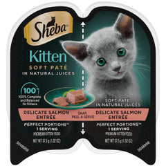 Sheba Wet Food Perfect PORTIONS Kitten Paté Wet Cat Food Trays, Delicate Salmon Entrée, Easy Peel Twin-Pack Trays 2.6-oz