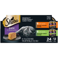 Sheba Perfect Portions Wet Cat Food, Savory Chicken Entrée and Roasted Turkey Entrée 2.6-oz(Pack of 12)
