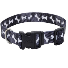 Coastal Pet Styles Adjustable Dog Collar - Stylish Patterned Fabrics - Snap-Lock Buckle - Adjustable Dog Collar - for Small, Medium or Large Dogs - Black Bones
