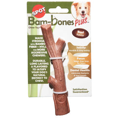 SPOT Bam-Bones Plus Branch -Bamboo Fiber & Nylon, Durable Long Lasting Dog Chew for Aggressive Chewers – Great Toy for Adult Dogs & Teething Puppies Under 60lbs, Non-Splintering, Beef Flavor
