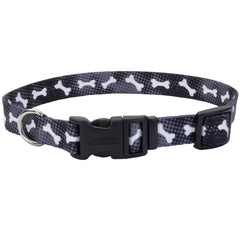 Coastal Pet Styles Adjustable Dog Collar - Stylish Patterned Fabrics - Snap-Lock Buckle - Adjustable Dog Collar - for Small, Medium or Large Dogs - Black Bones