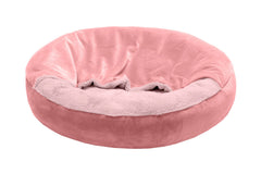 Furhaven 24" Round Calming Donut Dog Bed for Indoor Cats & Small Dogs, Washable, For Dogs Up to 20 lbs - Plush Velvet Waves Hooded Donut Bed
