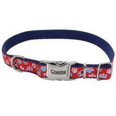 Coastal Pet - Ribbon - Adjustable Dog Collar with Metal Buckle, Red with Paws