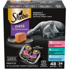 Sheba Perfect Portions Wet Cat Food Pate With Sustainable Salmon, Signature Seafood Entree, and Tender White Fish and Tuna Entree Variety Pack 2.6-oz(Pack of 24)