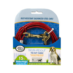 Four Paws® Medium Weight Tie-Out Cable for Dog Red Color 15 Foot