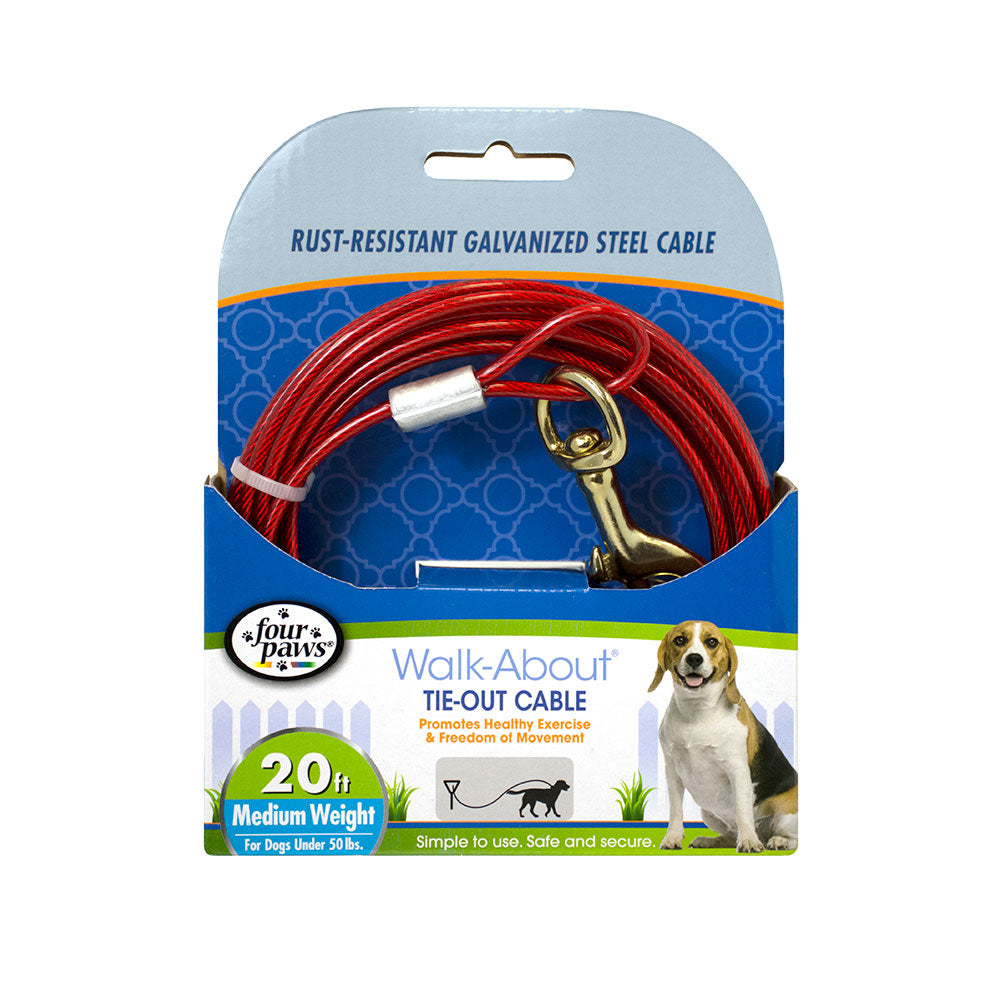 Four Paws® Medium Weight Tie-Out Cable for Dog Red Color 20 Foot