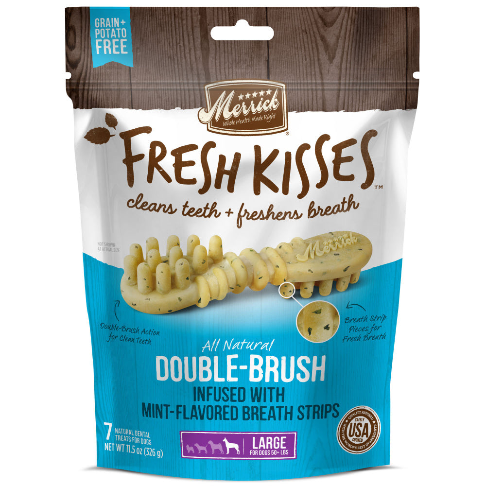 Merrick Fresh Kisses Grain Free Mint Breath Strips Large Dental Dog Treats
