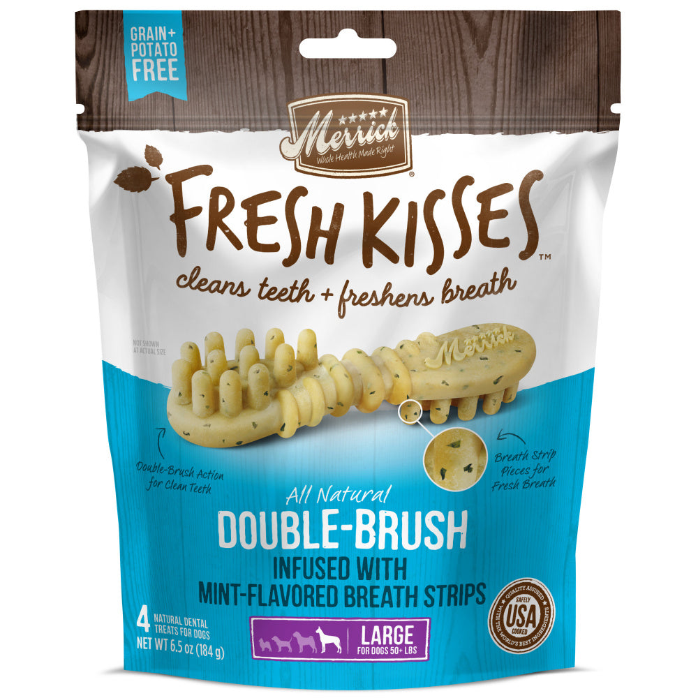Merrick Fresh Kisses Grain Free Mint Breath Strips Large Dental Dog Treats